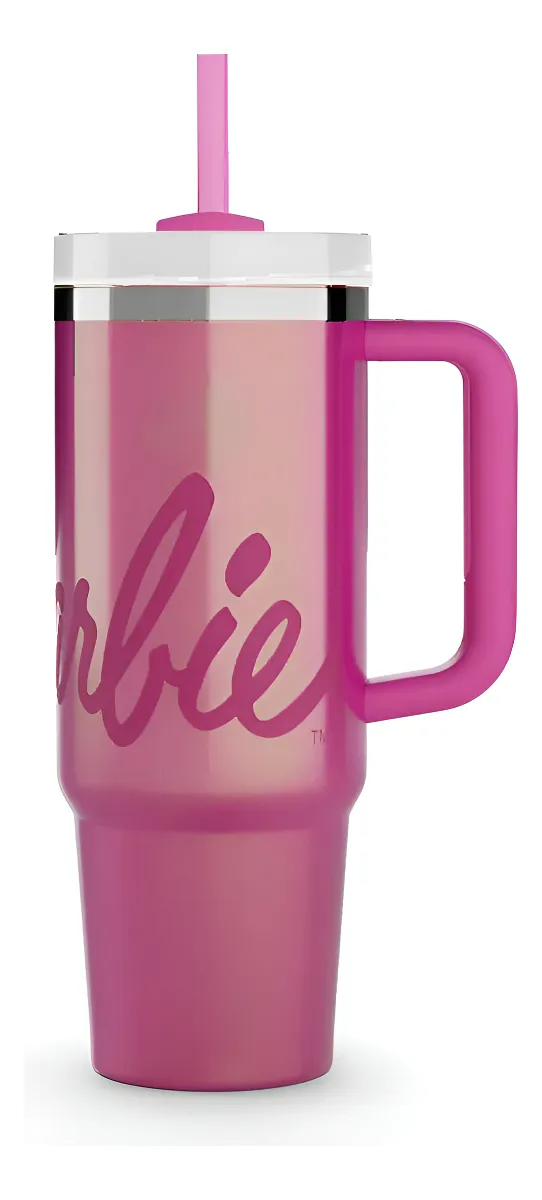 Copo Térmico Barbie Com Tampa e Canudo 1200ml