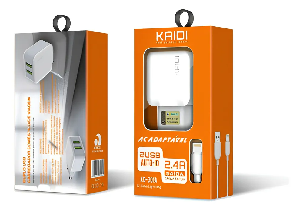 Carregador Rápido KD-301A com Cabo Lightning/IPhone- Kaidi