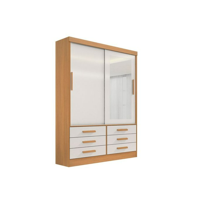 GUARDA ROUPA MERIDIAN 2 PTS, 6 Gavetas, com Espelho - D'doro
