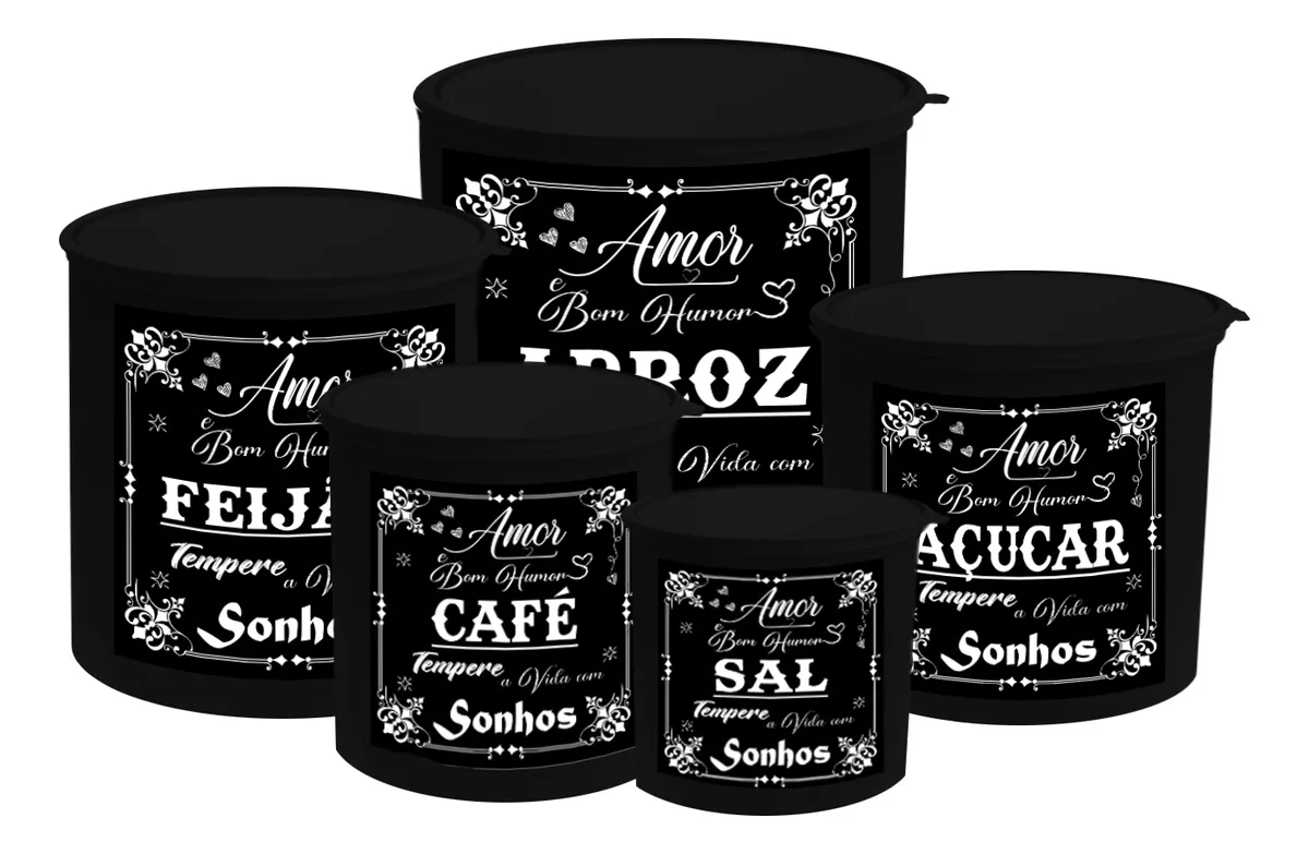 Kit 5 Potes Mantimentos Plástico Decorado - Make Plast