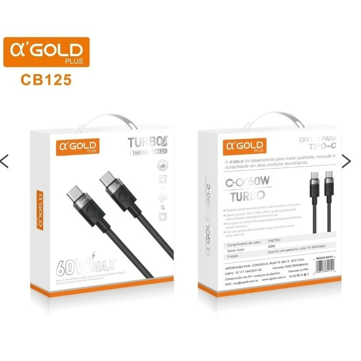 Cabo Gold Plus Turbo CB‑125 60W – Tipo C para Tipo C