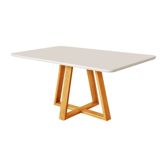 Mesa de Jantar Luxo 160x90 Tampo Mdf/vidro Mel/off White BEGE ID: 705610560